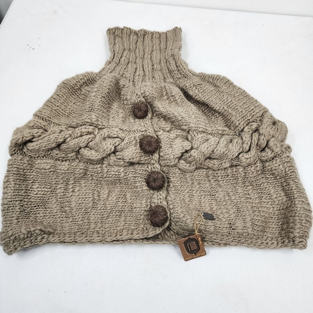 Emilime Anthro Chunky Knit Wool Poncho  Neck Warmer Shawl Button Turtlen…